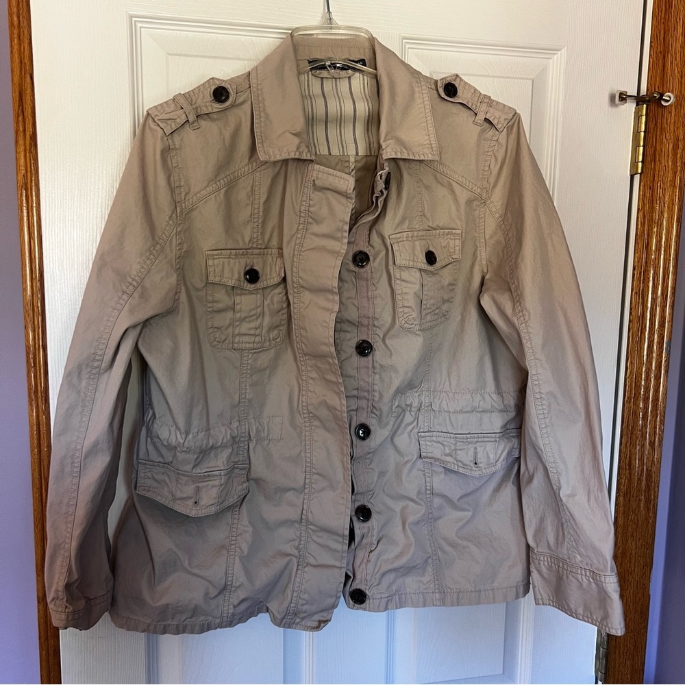 Monoprix Autreon Women's Jacket Khaki Tan Cotton Button Up Size 46 EUC‎